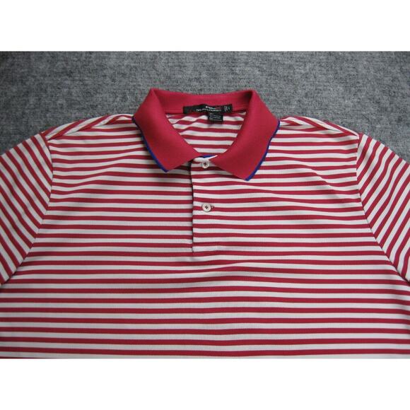 RLX Ralph Lauren Shirt Men Large Red White Stripe Golf Polo Performance Stretch - Picture 1 of 11